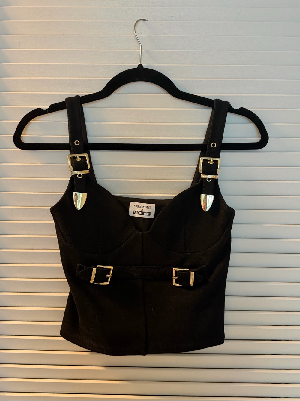 Hoermanseder x About You Buckle Detail Black Corset Top